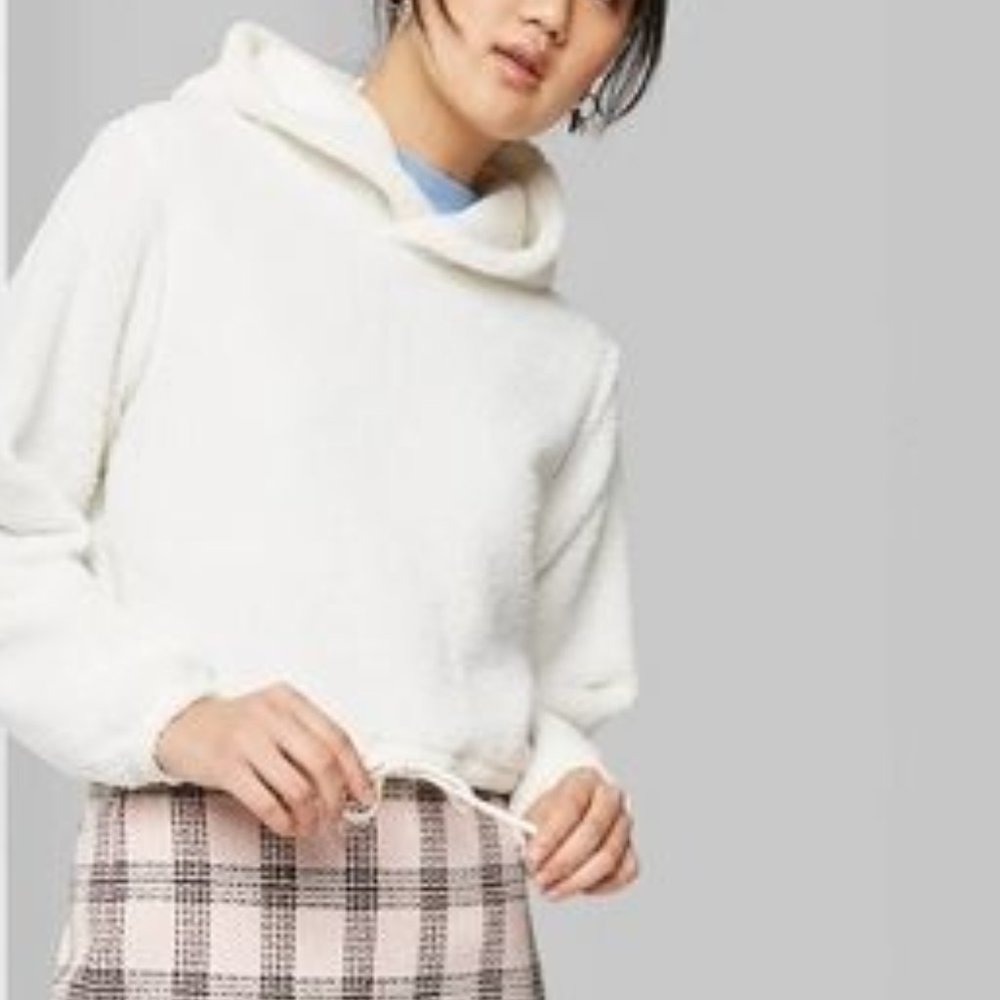 Wild Fable Sherpa Crop Hoodie, Ivory Size XS